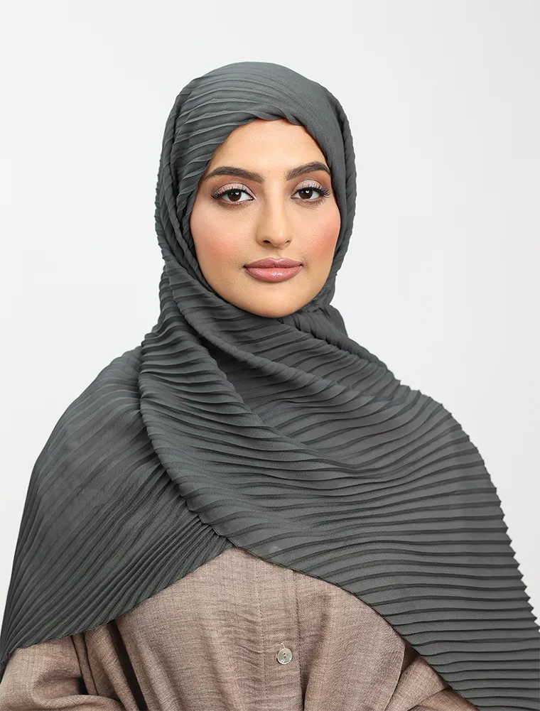 Grey Pleated Chiffon Hijab